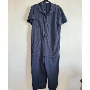 Lacausa Utility Jumpsuit Women’s XL Navy Blue 100% Cotton Short Sleeve Workwear